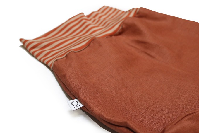 Organic hemp kids trousers with groth adaption saffron + stripes from Frija Omina