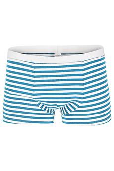 Organic men’s trunk boxer shorts, stripes teal-white van Frija Omina