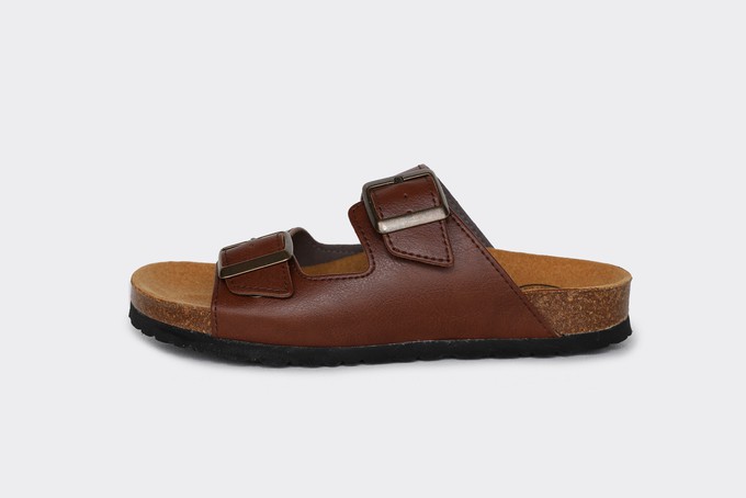 JUNO vegan buckled slide-on | BROWN from Good Guys Go Vegan