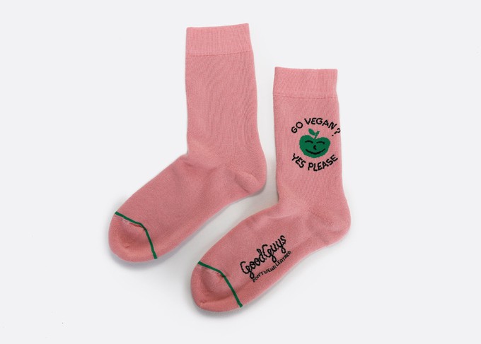 "GO VEGAN?YES PLEASE" comfy crew socks | PINK/YELLOW/BLACK from Good Guys Go Vegan