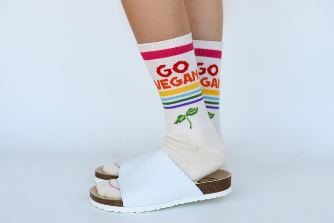 "Go Vegan" crew socks | RAINBOW from Good Guys Go Vegan