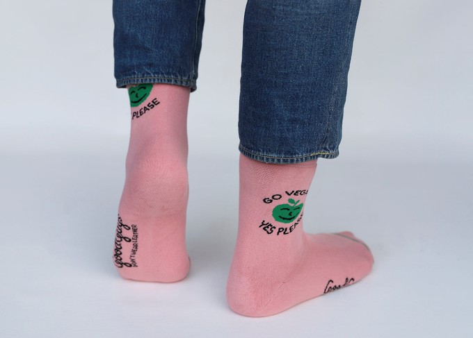 "GO VEGAN?YES PLEASE" comfy crew socks | PINK/YELLOW/BLACK from Good Guys Go Vegan