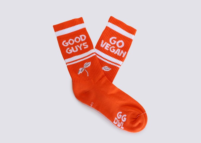 "Go Vegan" crew socks | ORANGE/GREY/INDIGO from Good Guys Go Vegan