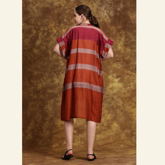 Handwoven Cotton Pink Rust Orange Summer Kimono - Lightweight And Boho-Chic from Heritage Moda