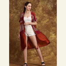 Handwoven Cotton Pink Rust Orange Summer Kimono - Lightweight And Boho-Chic via Heritage Moda