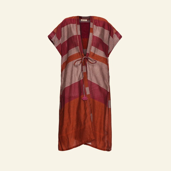Handwoven Cotton Pink Rust Orange Summer Kimono - Lightweight And Boho-Chic from Heritage Moda