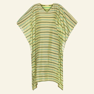 Yellow Maxi Dress Kaftan  With Green & Blue Stripes – Breezy & Vibrant Summer Wear from Heritage Moda