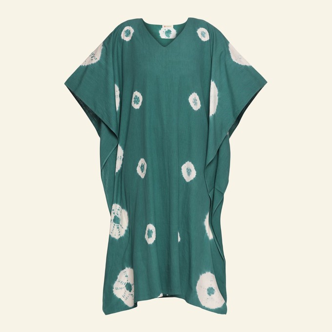 Handwoven Cotton Emerald Green Tie Dye Kaftan Dress from Heritage Moda