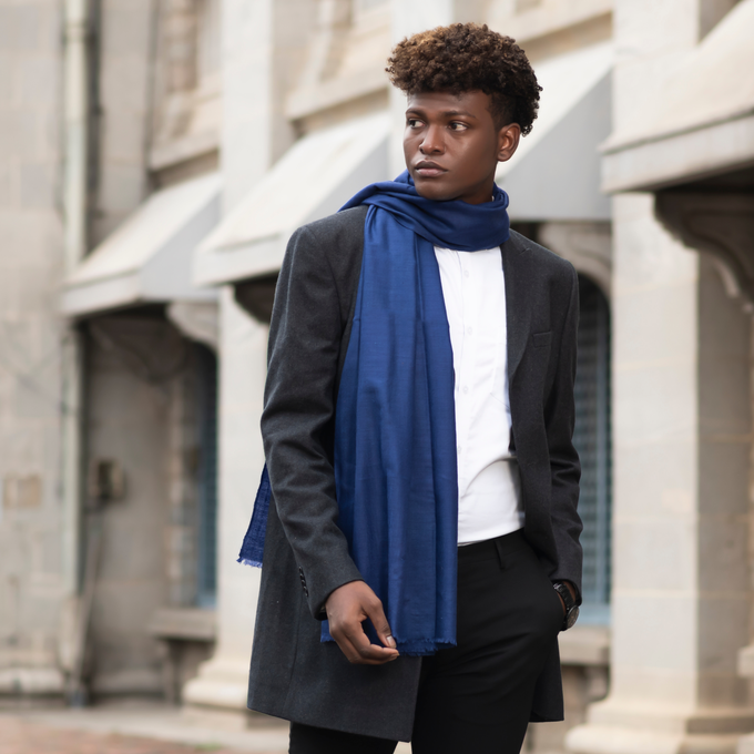 Men's Navy Blue Cashmere Scarf from Heritage Moda