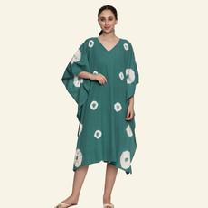 Handwoven Cotton Emerald Green Tie Dye Kaftan Dress via Heritage Moda