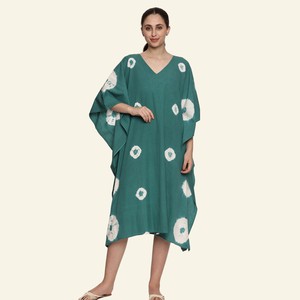 Handwoven Cotton Emerald Green Tie Dye Kaftan Dress from Heritage Moda