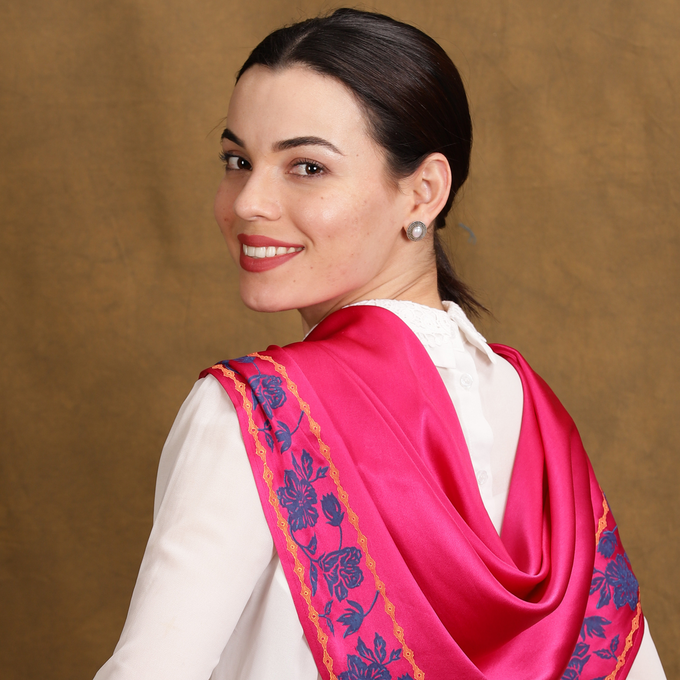 Maharani Pink Royal Silk Scarf from Heritage Moda