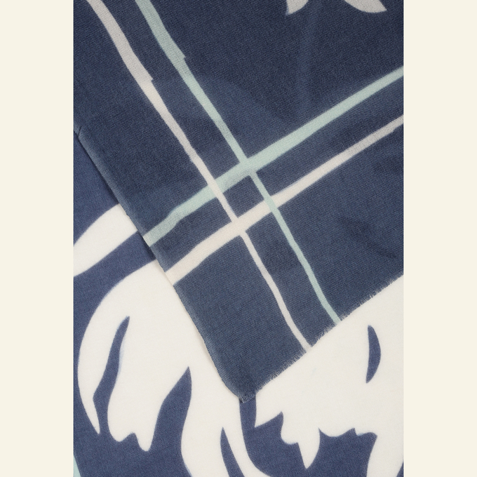 Luxury Wool-Silk Scarf – Hand-Painted Midnight Blue with Pastel Floral Print from Heritage Moda