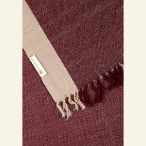 Handwoven Wool Scarf – Deep Burgundy Herringbone with Sand Border from Heritage Moda