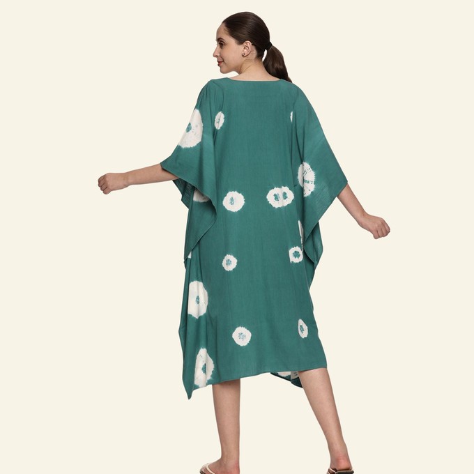 Handwoven Cotton Emerald Green Tie Dye Kaftan Dress from Heritage Moda