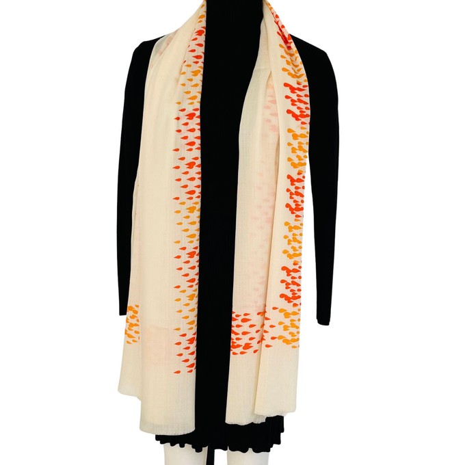 Ivory Orange Playful Print Wool Silk Scarf from Heritage Moda
