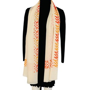 Ivory Orange Playful Print Wool Silk Scarf from Heritage Moda