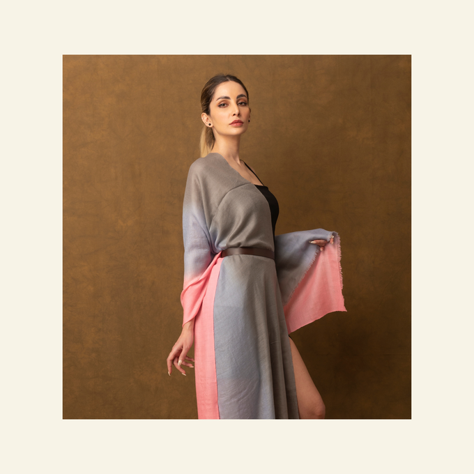 Pink and Grey Ombré Cashmere Scarf from Heritage Moda