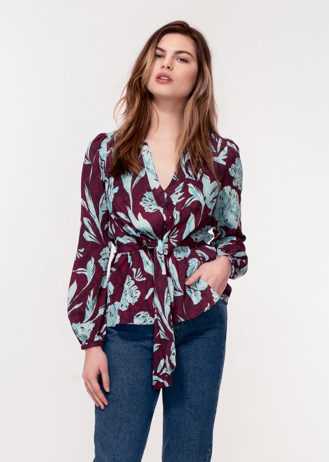 Nyssa Top in Purple Floral Snakeskin Print from Hide The Label