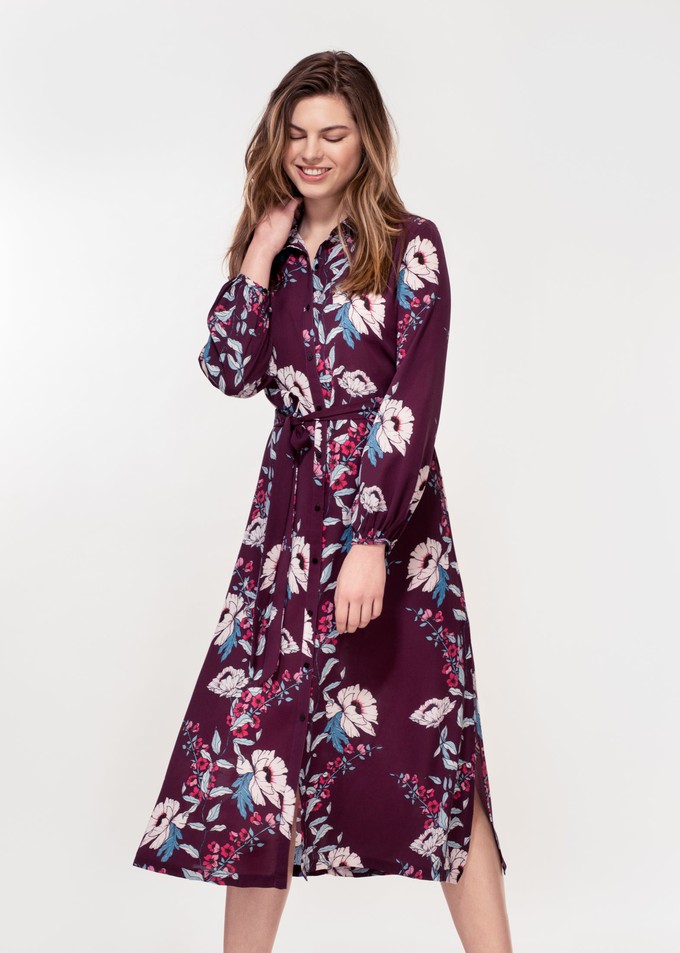 Acacia Dress in Plum Peony print from Hide The Label