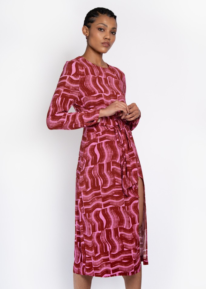 Verbena Tie front dress in Rust paint brush print from Hide The Label