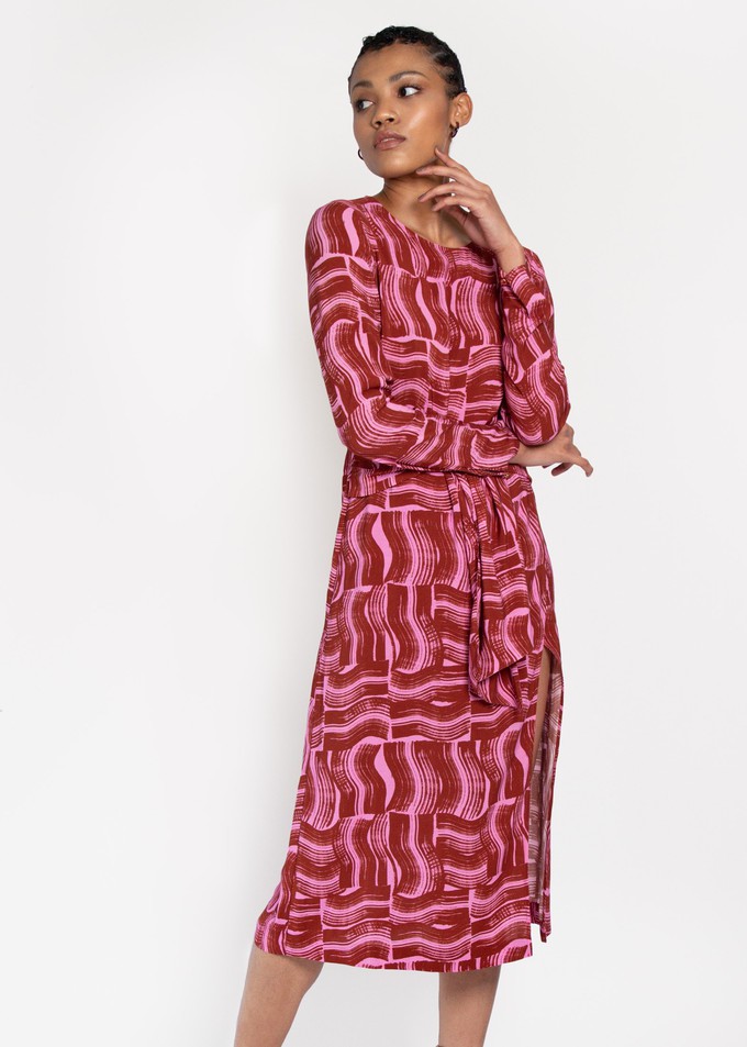 Verbena Tie front dress in Rust paint brush print from Hide The Label