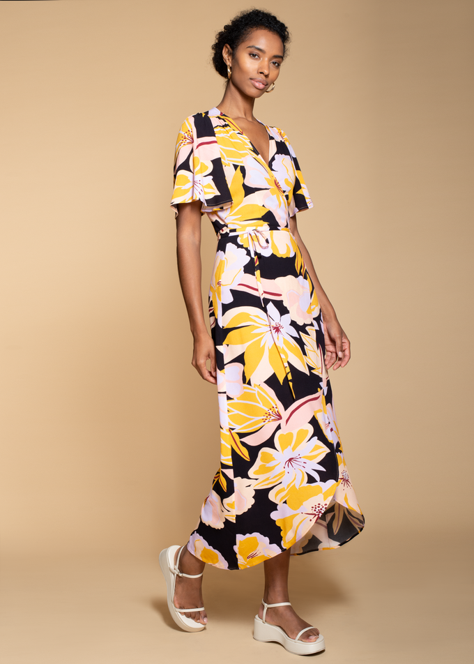 Rosa Maxi dress in Oversize Yellow Floral Print from Hide The Label