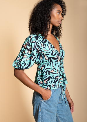 Iris Tie Front top in Mark Making Floral Print from Hide The Label