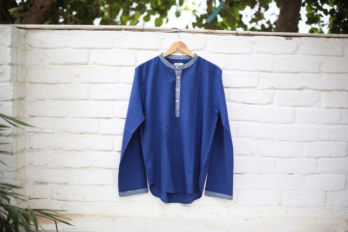 Hemp & Organic Cotton Kurtha - Blue Long sleeve shirt from Himal Natural Fibres