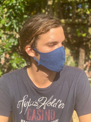 Large Hemp & Organic Cotton Face mask, Three Layer - Made of 100% natural fibres and natural dyes in Nepal - Blue, White, black and green from Himal Natural Fibres