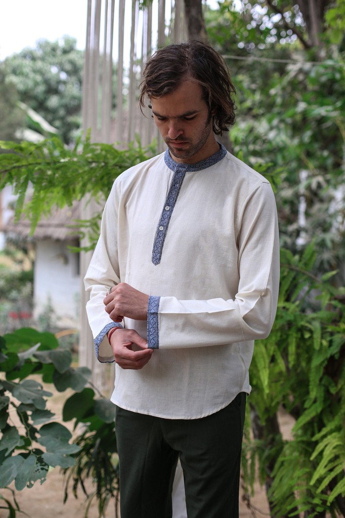 Hemp & Organic Cotton Kurtha - White Long sleeve shirt from Himal Natural Fibres