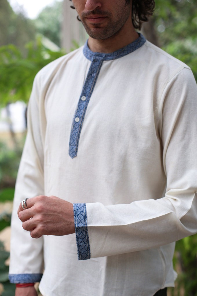 Hemp & Organic Cotton Kurtha - White Long sleeve shirt from Himal Natural Fibres