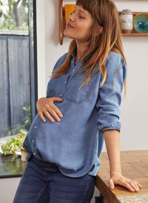 Raffa Chambray Maternity Shirt with TENCEL™ from Isabella Oliver