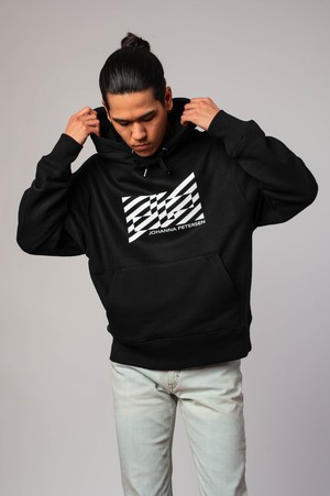 BLACK STRIPED LOGO HOODIE from JOHANNA PETERSEN