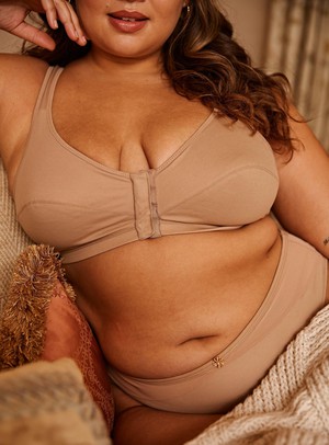 Warm Golden - Full Cup Front Closure Silk & Organic Cotton Wireless Bra from JulieMay Lingerie
