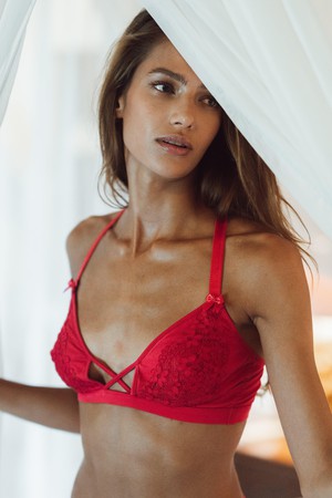 Passion Red - Lace Organic Cotton & Silk Bralette from JulieMay Lingerie