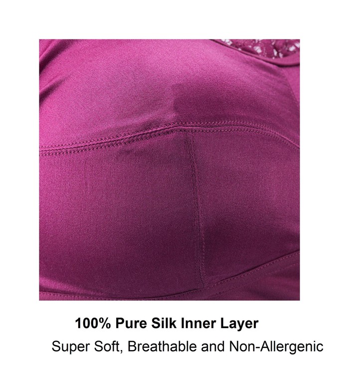 Fuchsia - Silk Back Support Full Coverage Wireless Organic Cotton Bra from JulieMay Lingerie