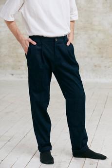 Organic cotton corduroy trousers Sameer night blue via Jyoti - Fair Works