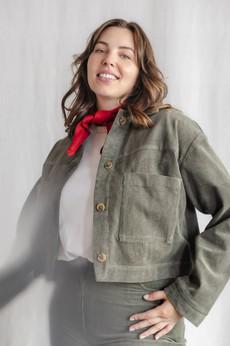 Organic cotton corduroy shacket Mayur pistachio via Jyoti - Fair Works