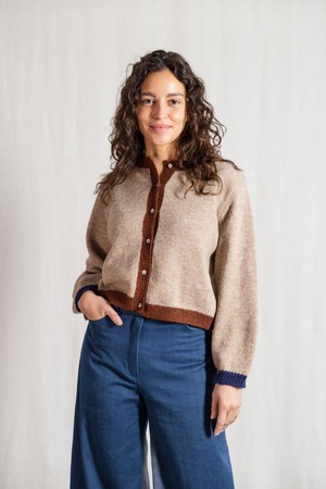 Baby-Alpaka Strickcardigan Sullana Colorblock Sand from Jyoti - Fair Works