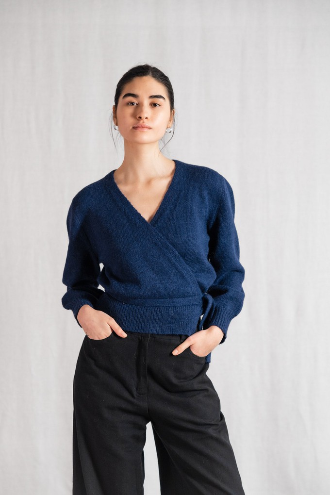 Baby alpaca wrap cardigan Abancay blue from Jyoti - Fair Works