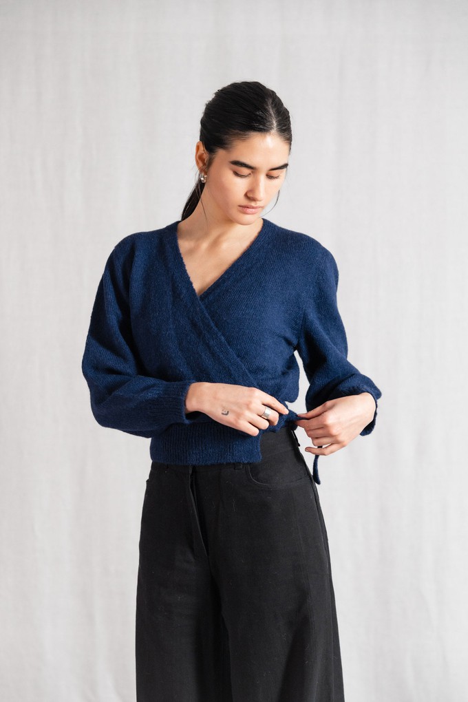 Baby alpaca wrap cardigan Abancay blue from Jyoti - Fair Works