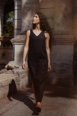 Hemp/Tencel Midi Dress Arohi Black from Jyoti - Fair Works