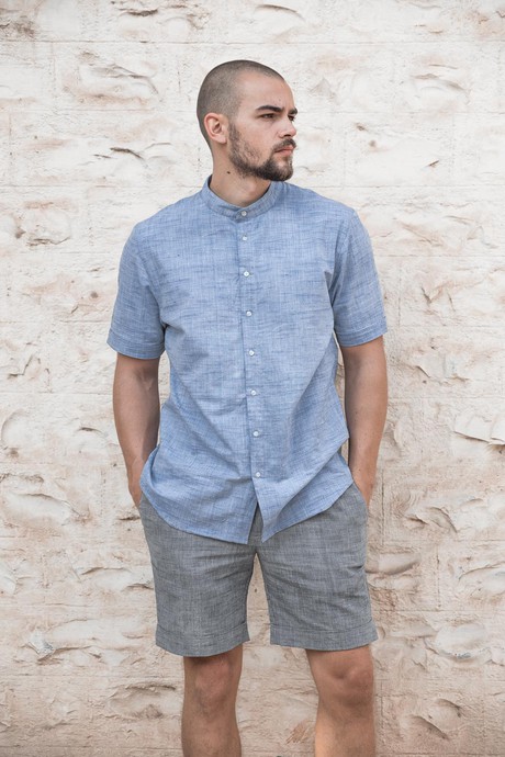 Cotton Short Sleeve Shirt Harilal Light Blue from Jyoti - Fair Works