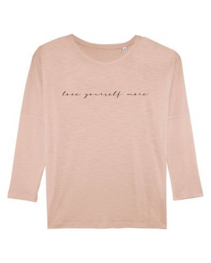 'Love yourself more' Women’s Long Sleeve Dropped Shoulder Faded Nude T-Shirt from Kind Kompany