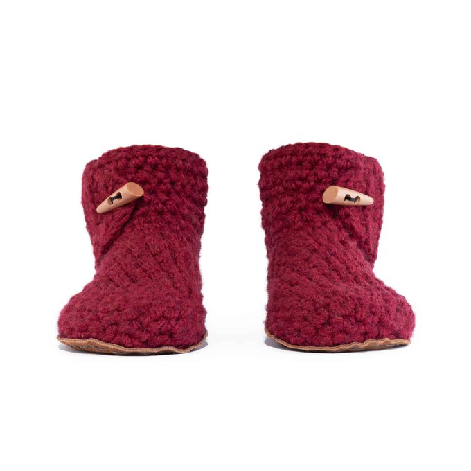 Wine Bamboo Wool Bootie Slippers from Kingdom of Wow!