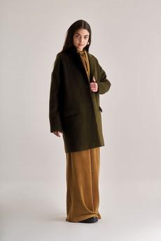 OLIVIA Recycled Wool Poly Coat - Olive via KOMODO