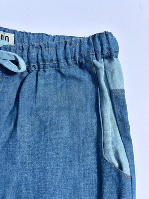 JOSHUA - Linen Trouser Mid Patchwork Blue from KOMODO