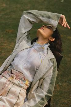 Meadows Pintucked Chanderi Blouse via Lafaani