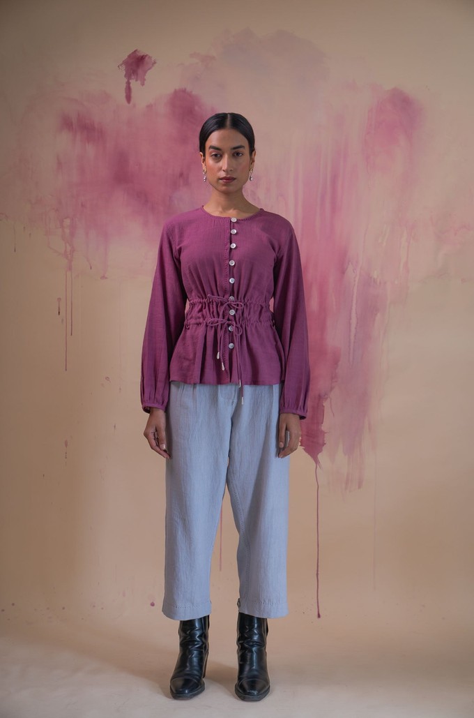 Phosphene Ruched Blouse & Grey Pants Set from Lafaani